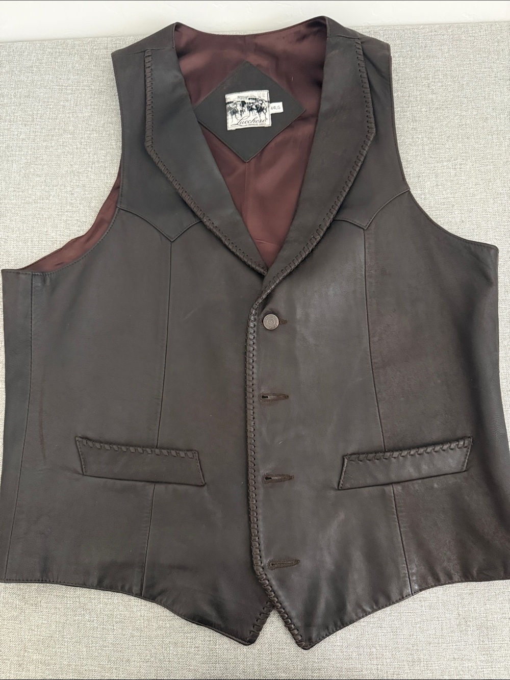 Lucchese Dark Brown Leather Vest with Braided Trim